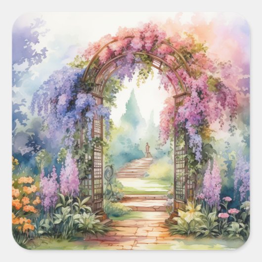 Floral Arch Landscape Quadratischer Aufkleber (Vorderseite)