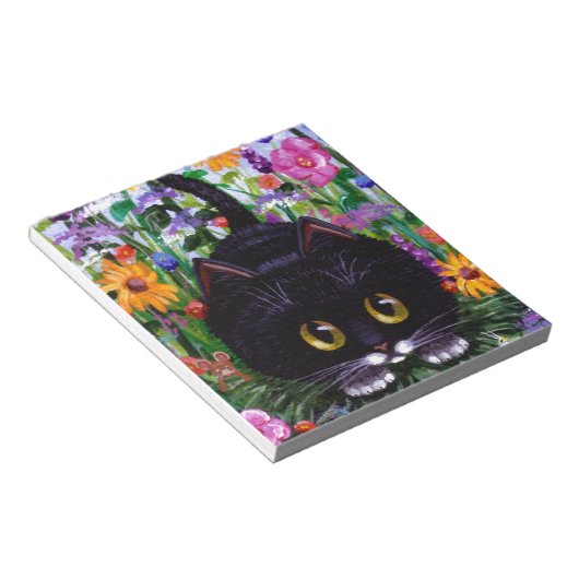 Floral Art Black Tuxedo Cat Blume Creationarts Notizblock (angewinkelt)