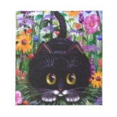 Floral Art Black Tuxedo Cat Blume Creationarts Notizblock (Vorderseite)