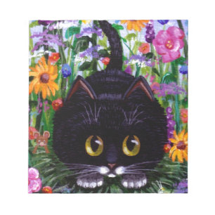 Floral Art Black Tuxedo Cat Blume Creationarts Notizblock