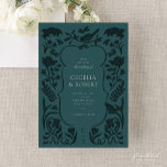 Floral Art Deco Dark Türkis Hochzeit Einladung<br><div class="desc">Bringen Sie Ihre Hochzeit mit Vintagem Stil mit dieser handgearbeiteten, blumengeschmückten Art Déco-Einladung zur dunkeltürkisfarbenen Hochzeit. Dieses Design mit illustrierten Blumen in türkisblauen Farbtönen und klassischen Art-Déco-Akzenten vereint Gatsby-Flair der 20er Jahre mit einer künstlerischen Drehung. Die reiche monochrome Palette eignet sich hervorragend für Feiern mit 20ern, Vintagen oder künstlerischen Dekos....</div>