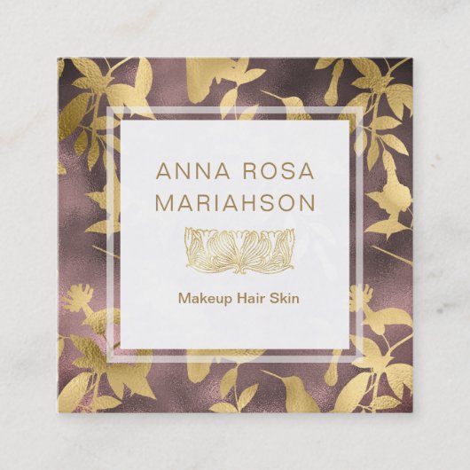 *~* Floral Art Deco Gold Bird Muster Quadratische Visitenkarte (Vorderseite)