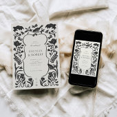 Floral Art Deco Schwarz und Elfenbeinhochzeit Einl Einladung