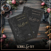 Floral Art Deco Slate & Black Wedding Einladung