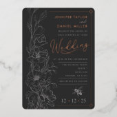 Floral Art Deco Slate & Black Wedding Einladung (Vorderseite)