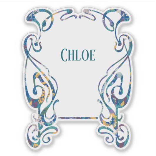 Floral Art Nouveau Frame Custom-Cut Vinyl Sticker (Vorderseite)