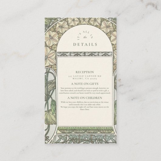 Floral Art Nouveau Grüne Hochzeit Begleitkarte (Vorderseite)