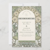 Floral Art Nouveau Grüne Hochzeit Einladung (Vorderseite)
