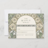 Floral Art Nouveau Grüne Hochzeit RSVP Karte (Vorderseite)
