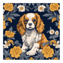 Floral Art Nouveau King Charles Cavalier Spaniel