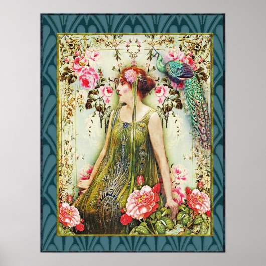 Floral Art Nouveau Lady Poster (Vorne)