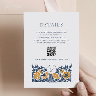 Floral Art Nouveau Monogram Details Card mit QR Begleitkarte