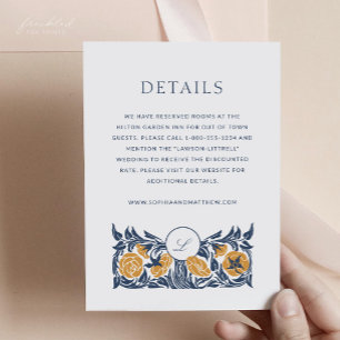 Floral Art Nouveau Monogram Wedding Details Card Begleitkarte