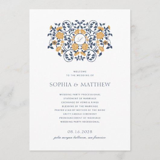 Floral Art Nouveau Monogram Wedding Program Programm (Vorderseite)