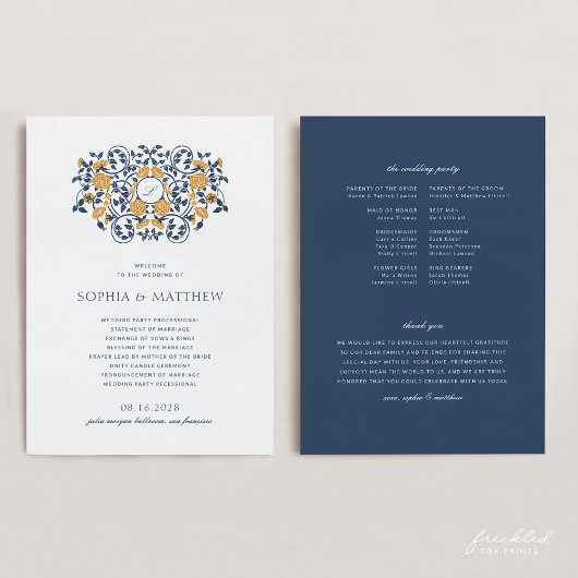 Floral Art Nouveau Monogram Wedding Program Programm