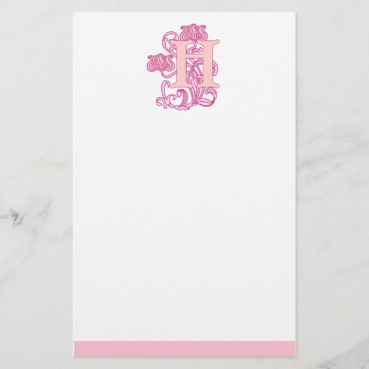 Floral Art Nouveau Monogramm Briefpapier (Vorderseite)