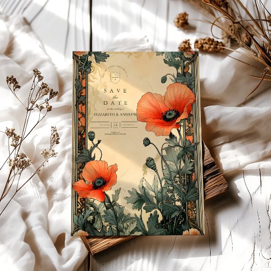 Floral Art Nouveau Poppy Wedding Save The Date