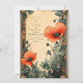 Floral Art Nouveau Poppy Wedding Save The Date (Vorderseite)