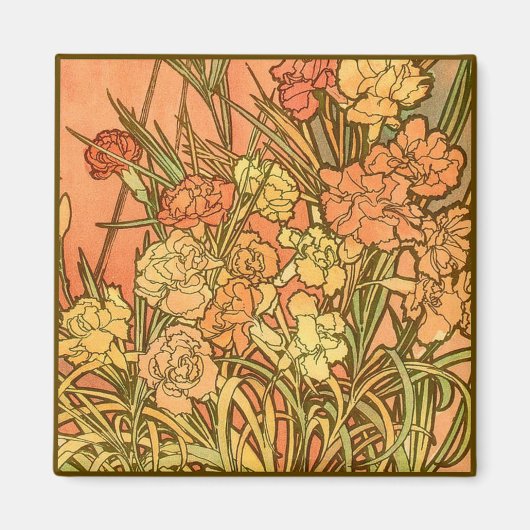 Floral Art Nouveau Square Magnet (Vorne)