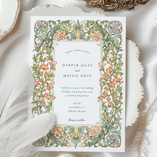 Floral Art Nouveau Wedding Bougainvillea Shield Einladung