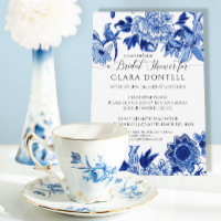 Floral Asian Influence Blue White Bridal Shower
