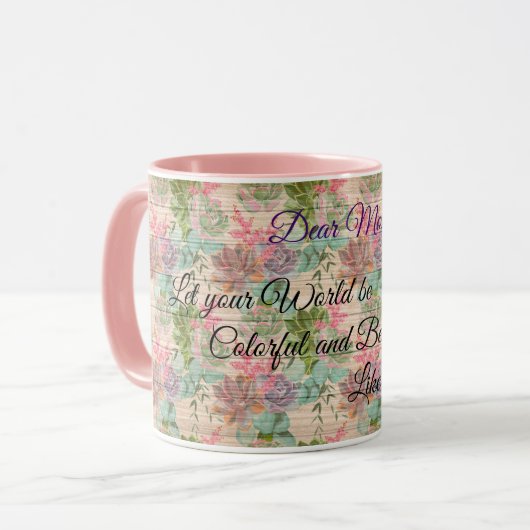 Floral auf Holz Populäre Anpassung von Text Tasse (Vorderseite Links)