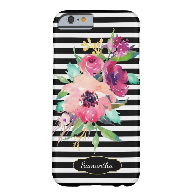 Floral auf Streifen mit Monogramm Case-Mate iPhone Hülle (Rückseite)