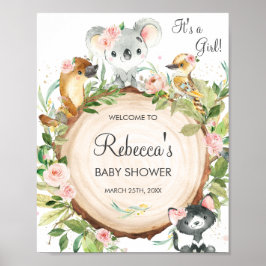 Floral Australian Animals Baby Dusche Willkommen Poster