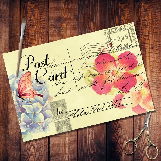 Floral Australian Postcard Ephemera Decoupage Seidenpapier