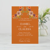 Floral Autumn Burnt Orange Wedding Invitation Einladung (Stehend Vorderseite)