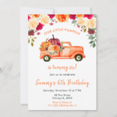 Floral Autumn Pumpkin Truck Birthday Party Einladung (Vorderseite)