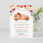 Floral Autumn Pumpkin Truck Kinderdusche Einladung (Stehend Vorderseite)