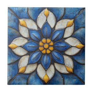 Floral Azulejo Blau Weiß und Gelb Fliese