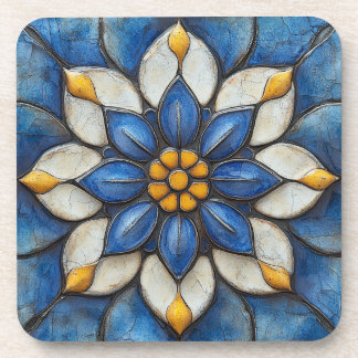 Floral Azulejo Blau Weiß und Gelb Getränkeuntersetzer