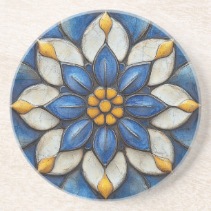 Floral Azulejo Blau Weiß und Gelb Getränkeuntersetzer
