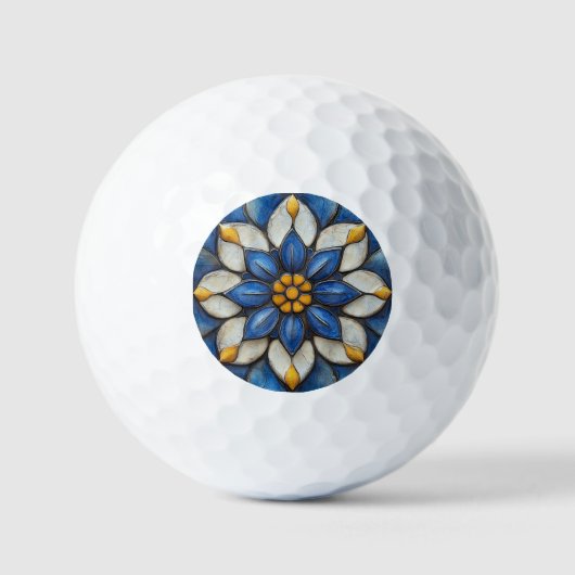 Floral Azulejo Blau Weiß und Gelb Golfball (Vorderseite)