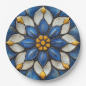 Floral Azulejo Blau Weiß und Gelb Pappteller (Vorderseite)