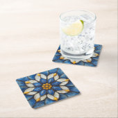 Floral Azulejo Blau Weiß und Gelb Rechteckiger Pappuntersetzer (Vor Ort)