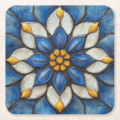 Floral Azulejo Blau Weiß und Gelb Rechteckiger Pappuntersetzer (Vorderseite)