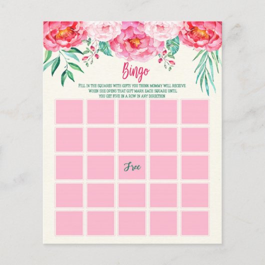 Floral Baby BINGO Card, Baby Showspiele, BINGO (Vorderseite)