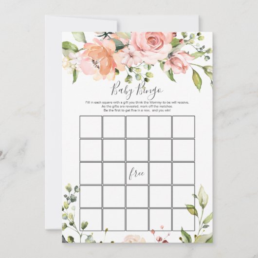 Floral Baby Bingo/Rate wer Baby Showspiele Einladung (Vorderseite)