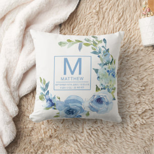 Floral Baby Blue Birth Stats Newborn Baby Kissen