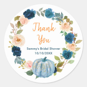 Floral Baby Blue Pumpkin Brautparty Vielen Dank Runder Aufkleber