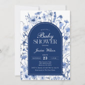 Floral Baby Boy Dusche Chinoiserie Navy Blue Einladung (Vorderseite)
