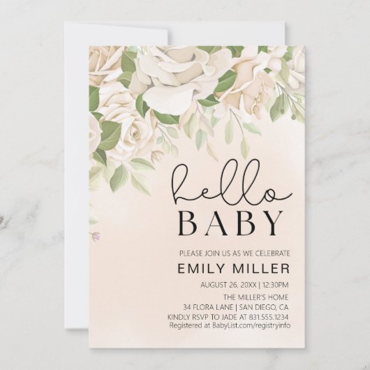 Floral Baby Brunch einladen, Grüne Baby Dusche Einladung (Vorderseite)