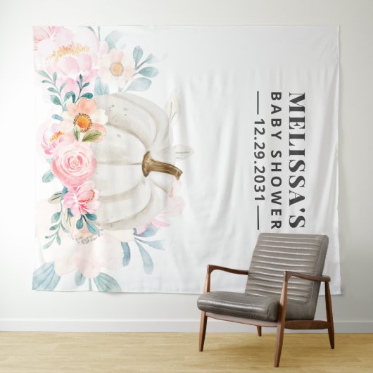 Floral Baby Dusche Pink Roses Pumpkin Hintergrund Wandteppich (Beispiel (Horizontal))