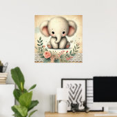 Floral Baby Elephant Kinderzimmer Poster (Heimbüro)