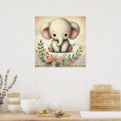 Floral Baby Elephant Kinderzimmer Poster (Küche)