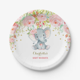 Floral Baby Elephant Pink Gold Geburtstag 7" Tafel Pappteller