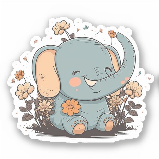 Floral Baby Elephant Stickers 5 Aufkleber (Vorderseite)
